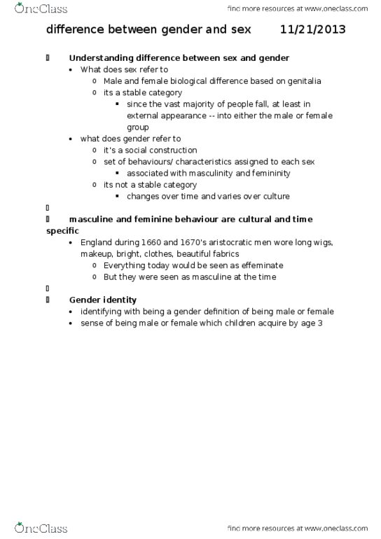 SOC 203 Lecture Notes - Lecture 11: Transsexual, Natural Science, Gender Role thumbnail