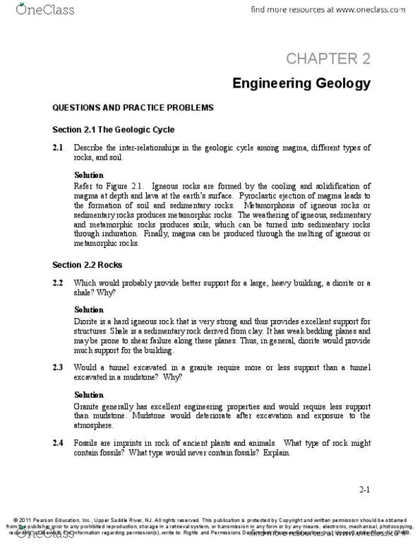 Civil and Environmental Engineering 3322A/B Chapter Notes - Chapter 02: Pearson Education, Mudstone, Diorite thumbnail