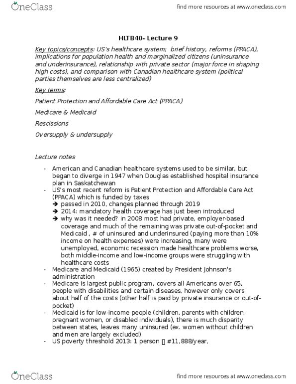 HLTB40H3 Lecture Notes - Lecture 9: Patient Protection And Affordable Care Act, Major Force, Disposable And Discretionary Income thumbnail