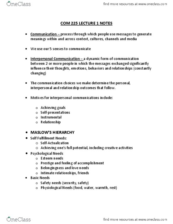 COM 225 Lecture Notes - Lecture 1: Belongingness thumbnail