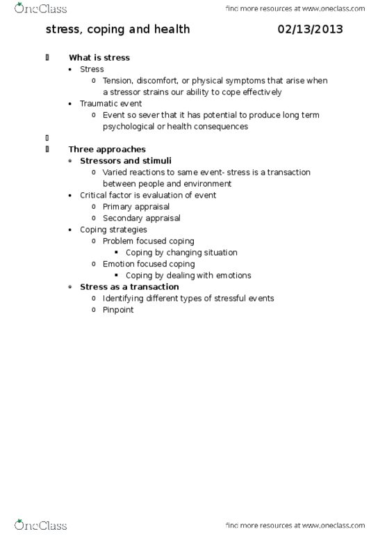 PSY 202 Lecture Notes - Lecture 5: Posttraumatic Stress Disorder, Pituitary Gland, Asthma thumbnail