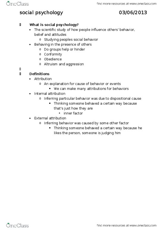 PSY 202 Lecture Notes - Lecture 7: Fundamental Attribution Error, Cognitive Dissonance, Social Comparison Theory thumbnail