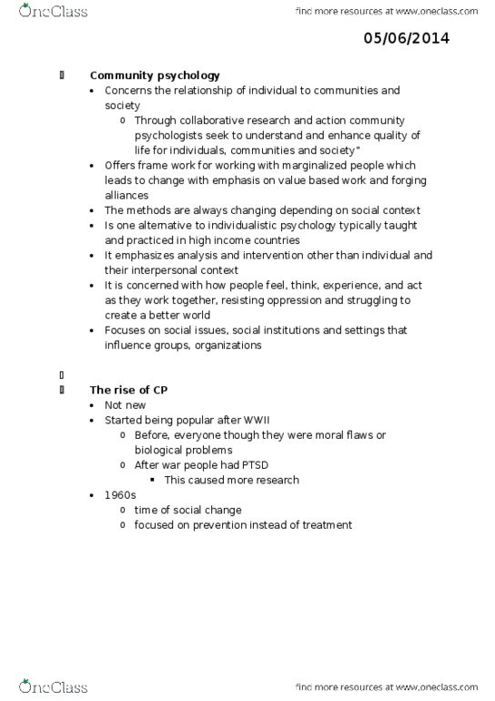 PSY 808 Lecture Notes - Lecture 1: Community Psychology, Psy, Social Psychology thumbnail