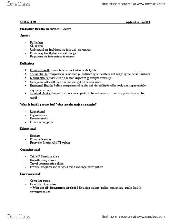 HLSC 1F90 Lecture Notes - Lecture 2: Complete Streets, Triple P, Breastfeeding thumbnail