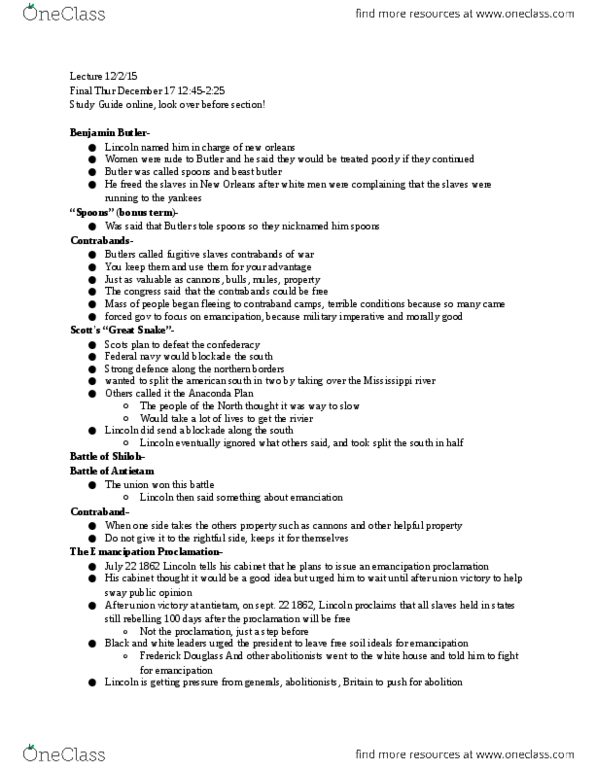 HST 202 Lecture Notes - Lecture 26: Anaconda Plan, Total War, Robert Gould Shaw thumbnail