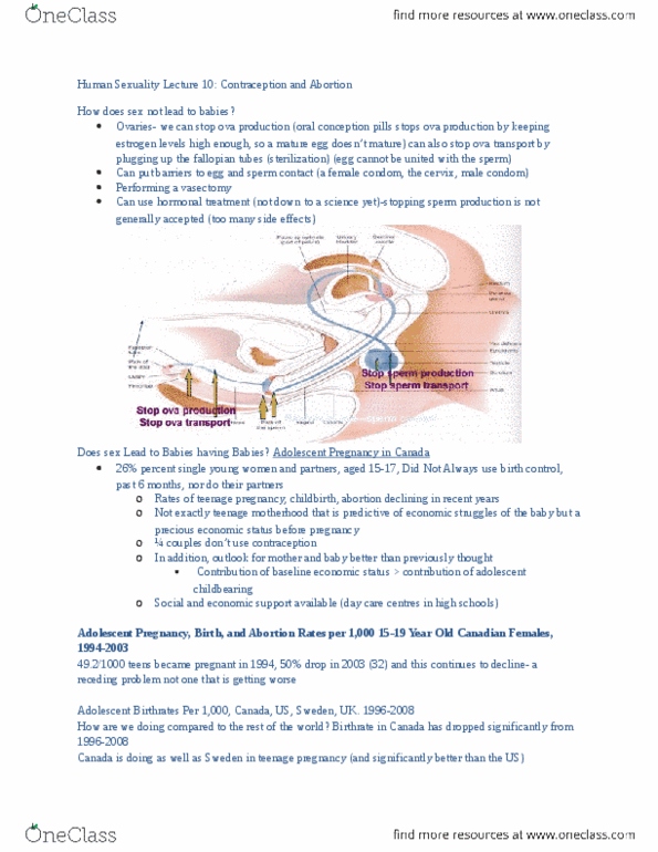 Psychology 2075 Lecture Notes - Lecture 10: Female Condom, Combined Oral Contraceptive Pill, Fallopian Tube thumbnail