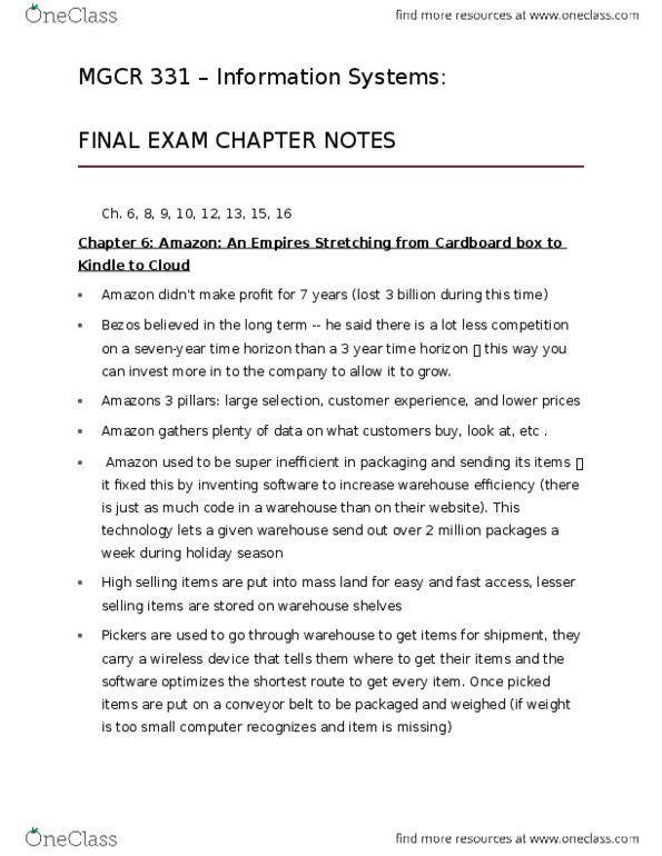 MGCR 331 Chapter Ch. 6, 8, 9, 10, 12, 13, 15, 16: IS FINAL EXAM CHAPTER NOTES thumbnail