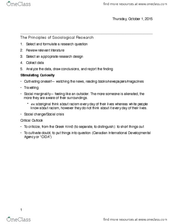 SOC 1101 Lecture 5: The Principles of Sociological Research copy thumbnail
