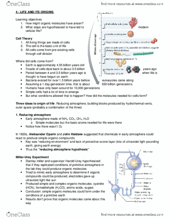 BIOL 120 Lecture Notes - Lecture 3: Harold Urey, Stanley Miller, Reducing Atmosphere thumbnail