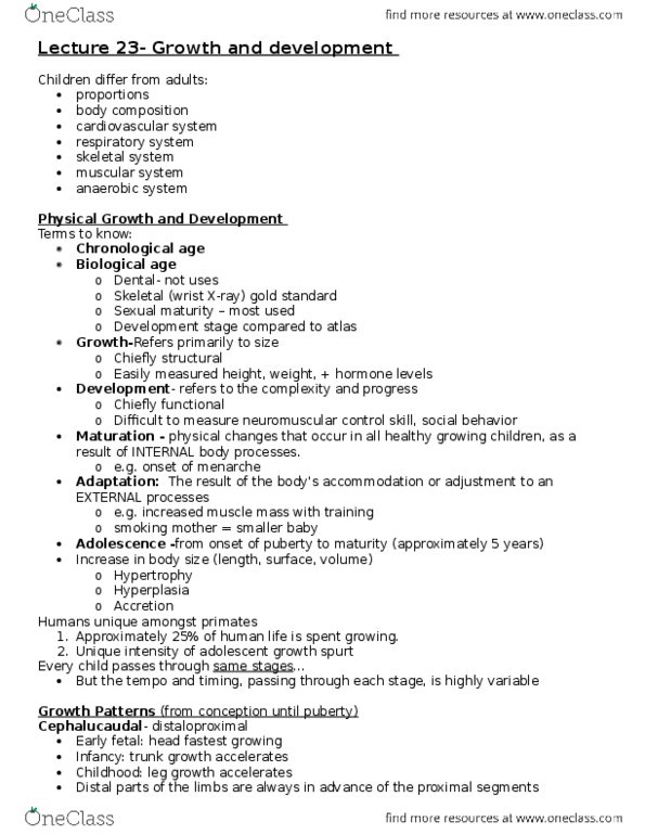 KIN 121 Lecture Notes - Lecture 23: Muscular System, Menarche, Skeleton thumbnail