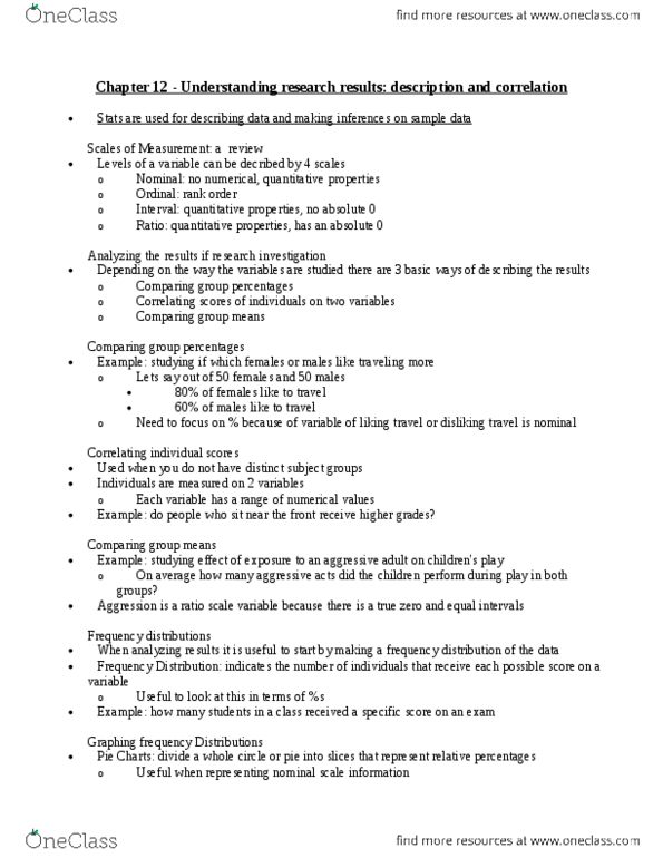 PSYB01H3 Chapter Notes - Chapter 12: Frequency Distribution, Dependent And Independent Variables, Level Of Measurement thumbnail