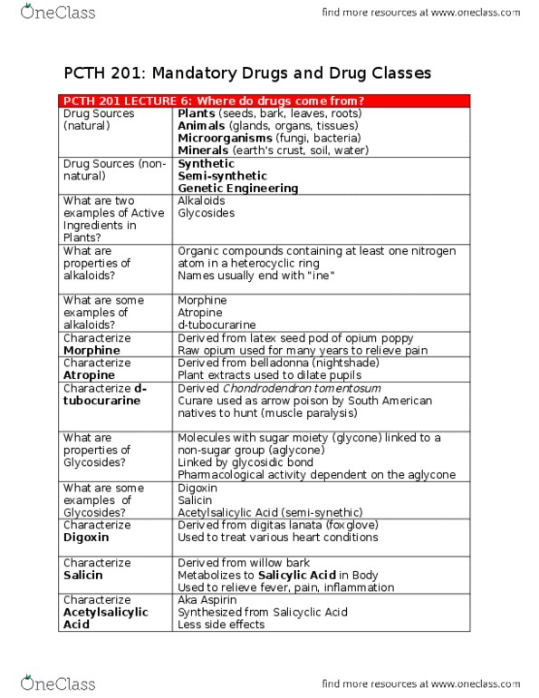 PHAR 201 Lecture Notes - Lecture 98: Aglycone, Glycosidic Bond, Arrow Poison thumbnail