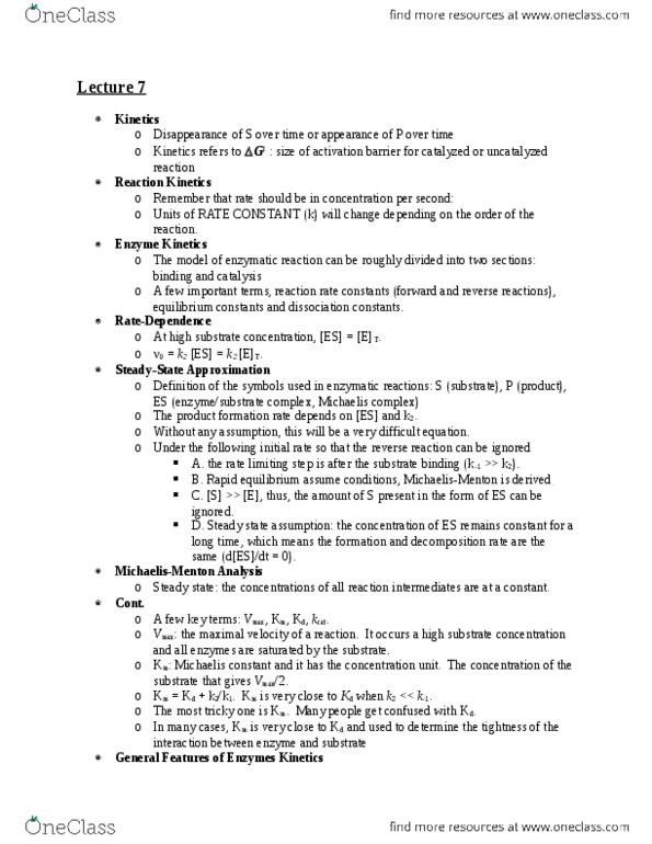 CAS CH 273 Lecture Notes - Lecture 7: Reaction Rate Constant, Reaction Rate, Enzyme thumbnail