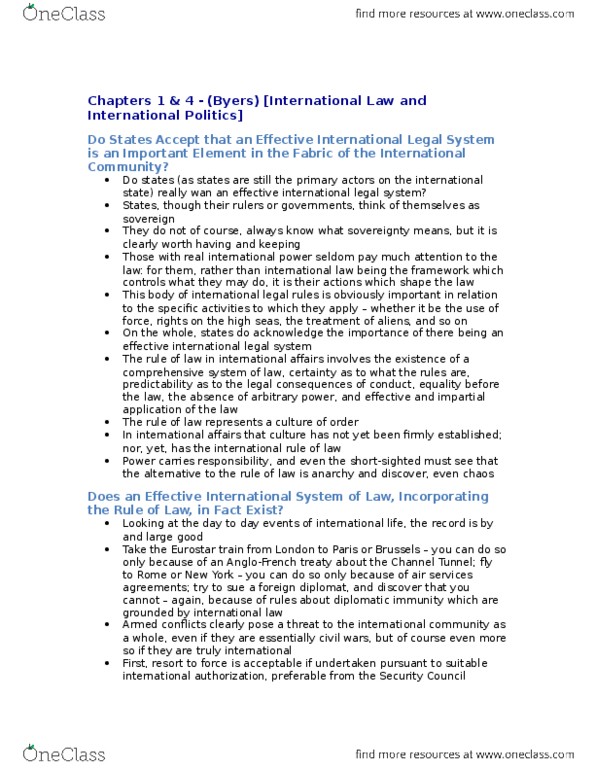 POLI 343 Chapter Notes - Chapter 1-4: Self-Defense, International Criminal Court, Primary And Secondary Legislation thumbnail