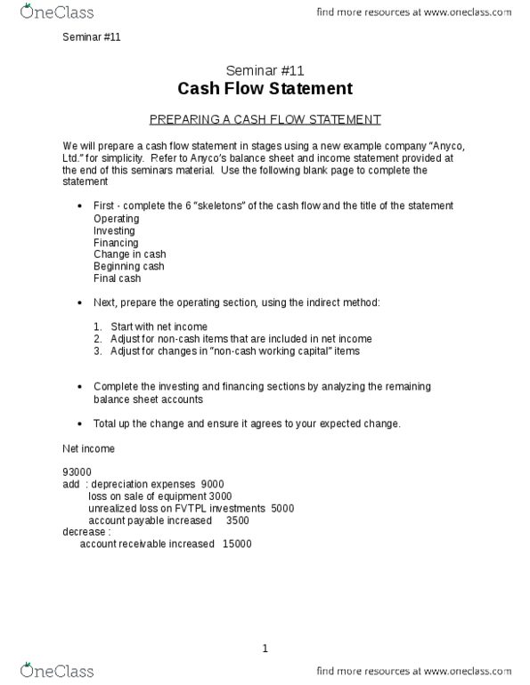 ACCTG311 Lecture Notes - Lecture 11: Cash Flow Statement, Cash Flow, Accounts Payable thumbnail