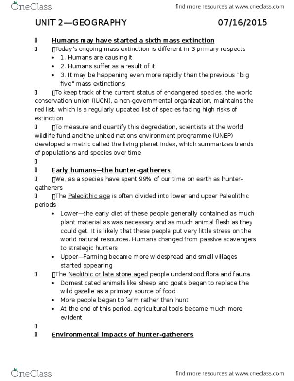 GEOG 1220 Lecture Notes - Lecture 2: United Nations Environment Programme, Non-Governmental Organization, Unit thumbnail