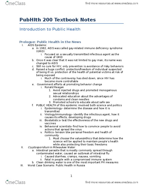 PUBHLTH 200 Chapter Notes - Chapter -: Sexually Transmitted Infection, Gastroenteritis, Disease Surveillance thumbnail