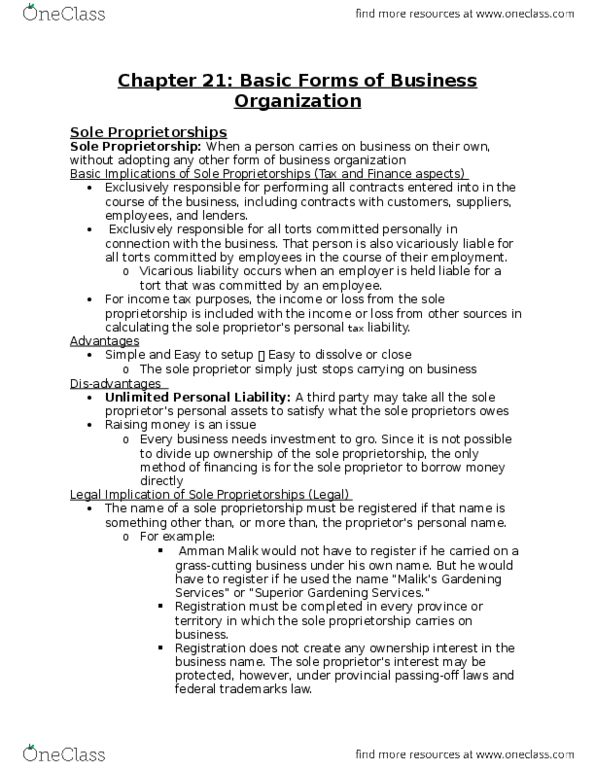 LAW 122 Chapter 21: Basic Forms of Organizations - Chapter 21 thumbnail