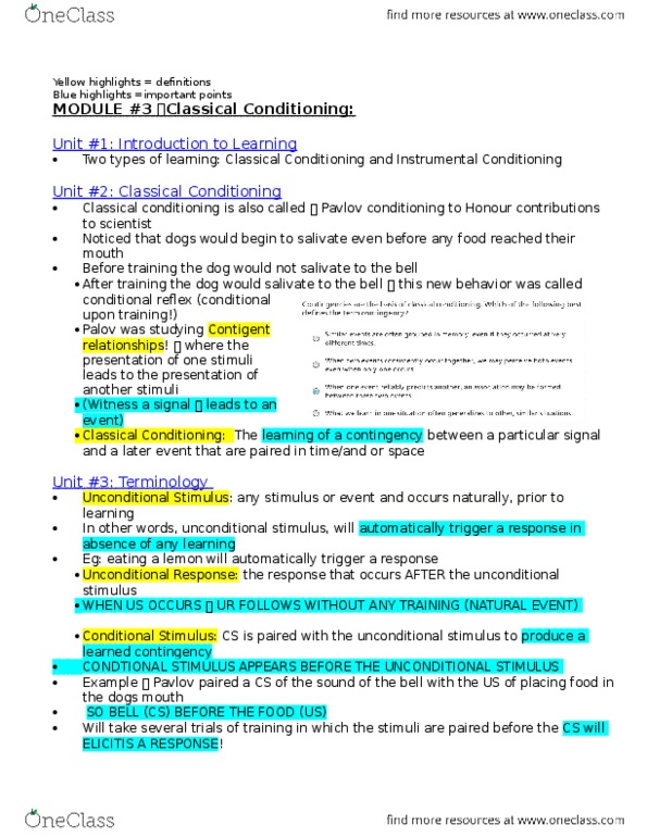 PSYCH 1X03 Lecture Notes - Lecture 3: Classical Conditioning, Headache, Multivitamin thumbnail