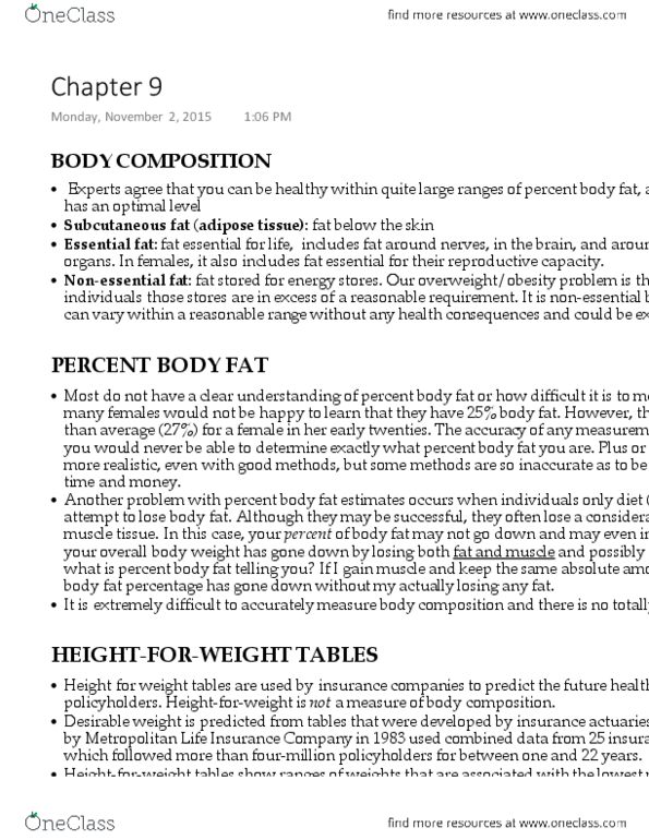 BPK 143 Lecture Notes - Lecture 9: Bulgarian Lev, Underweight, Abdomen thumbnail