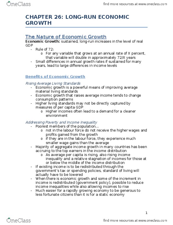 ECON 102 Chapter Notes - Chapter 26: Diminishing Returns, Capital Accumulation, Factors Of Production thumbnail