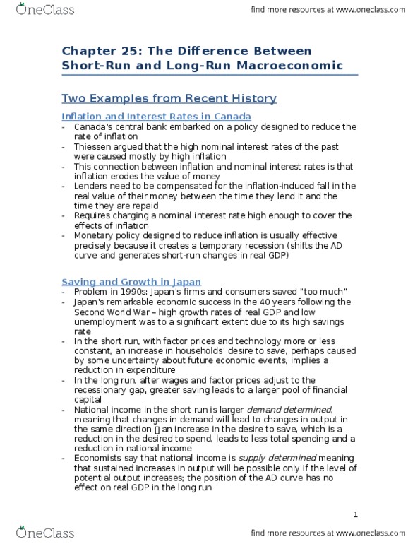 ECON 102 Chapter Notes - Chapter 25: Longrun thumbnail