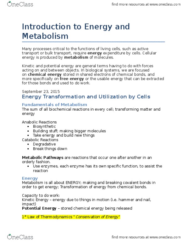 BSCI 105 Lecture 4: Introduction to Energy and Metabolism thumbnail