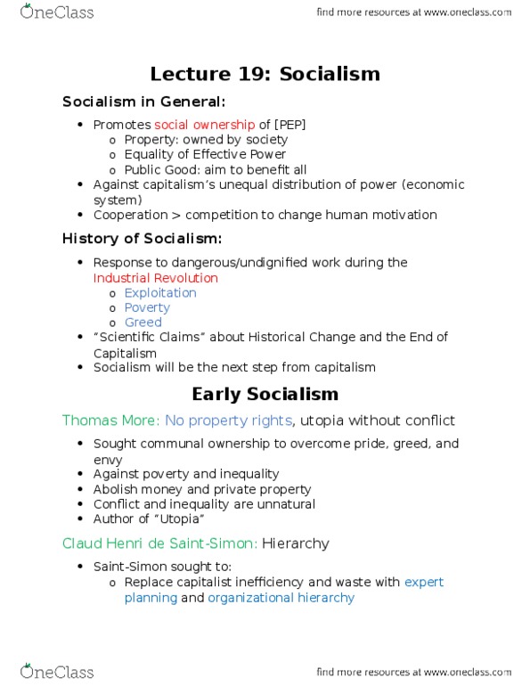 Political Science 1020E Lecture Notes - Lecture 19: Social Ownership, Hierarchical Organization, Utopia thumbnail