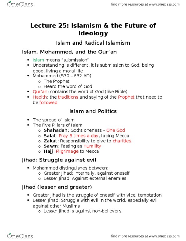 Political Science 1020E Lecture Notes - Lecture 25: Zakat, Theocracy, Salah thumbnail