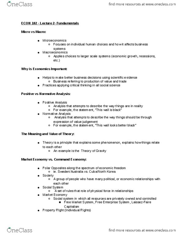 ECON 102 Lecture Notes - Lecture 2: Social System thumbnail