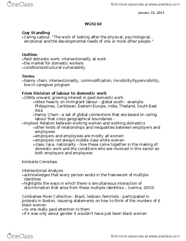 WGS160Y1 Lecture Notes - Lecture 14: Intersectionality, Kimberlé Williams Crenshaw, Male Privilege thumbnail