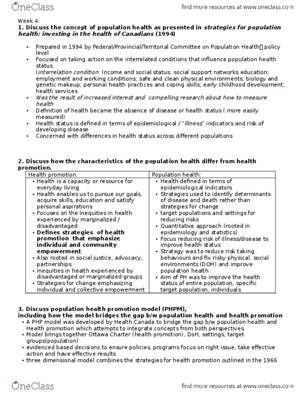 NRS 312 Lecture Notes - Lecture 4: Population Health, Ottawa Charter For Health Promotion, Health Promotion thumbnail