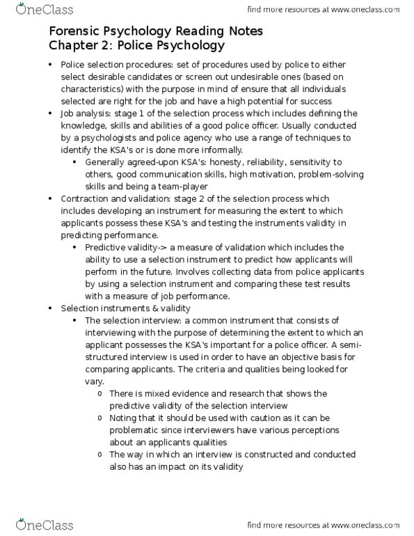 PSYC 2400 Chapter Notes - Chapter 2-14: Predictive Validity, Police Psychology, Mental Health Law thumbnail