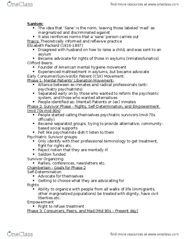 DST 500 Lecture Notes - Lecture 6: Elizabeth Packard, Clifford Whittingham Beers, Mental Health thumbnail