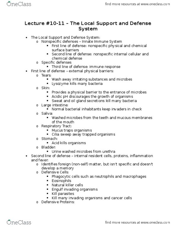 BIOL 1080 Lecture Notes - Lecture 10: Natural Killer Cell, Sebaceous Gland, Lysozyme thumbnail