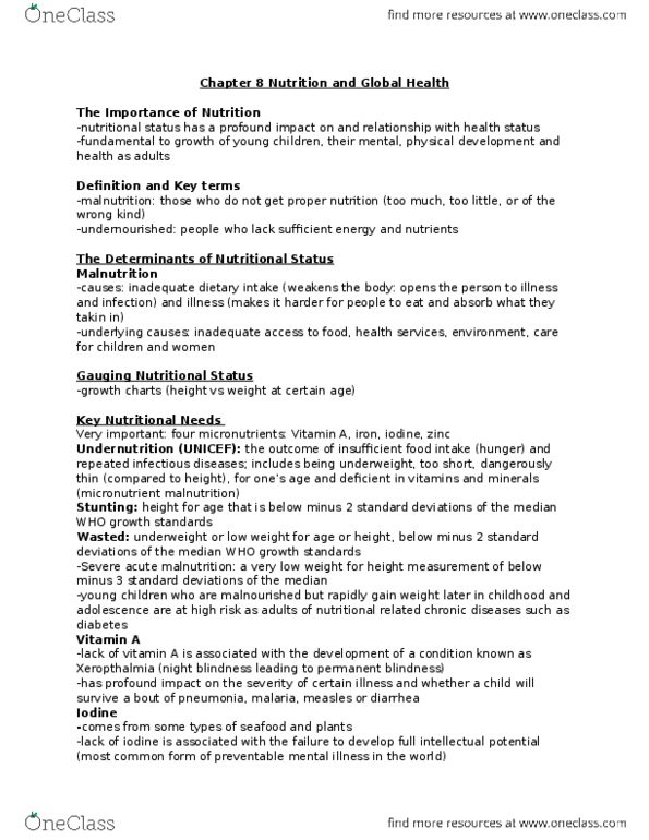 HSCI 160 Lecture Notes - Lecture 8: Micronutrient, Vitamin A, Stillbirth thumbnail