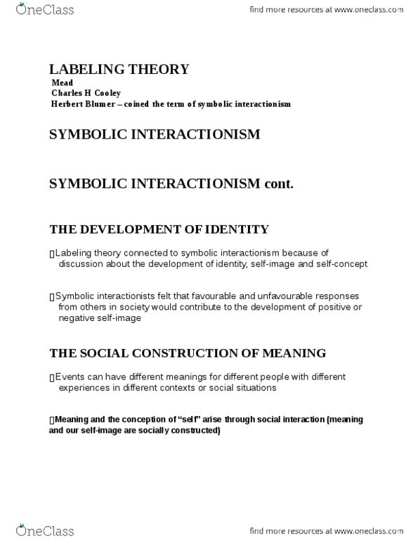 CRIM 104 Lecture Notes - Lecture 10: Herbert Blumer, Symbolic Interactionism, Labeling Theory thumbnail