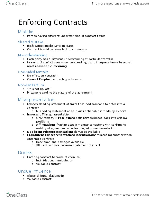 BUS 393 Lecture Notes - Lecture 5: Negotiable Instrument, Unconscionability, Rescission thumbnail