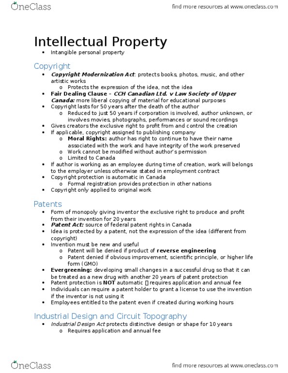 BUS 393 Lecture Notes - Lecture 9: Copyright Modernization Act, Anton Piller Order, Reverse Engineering thumbnail