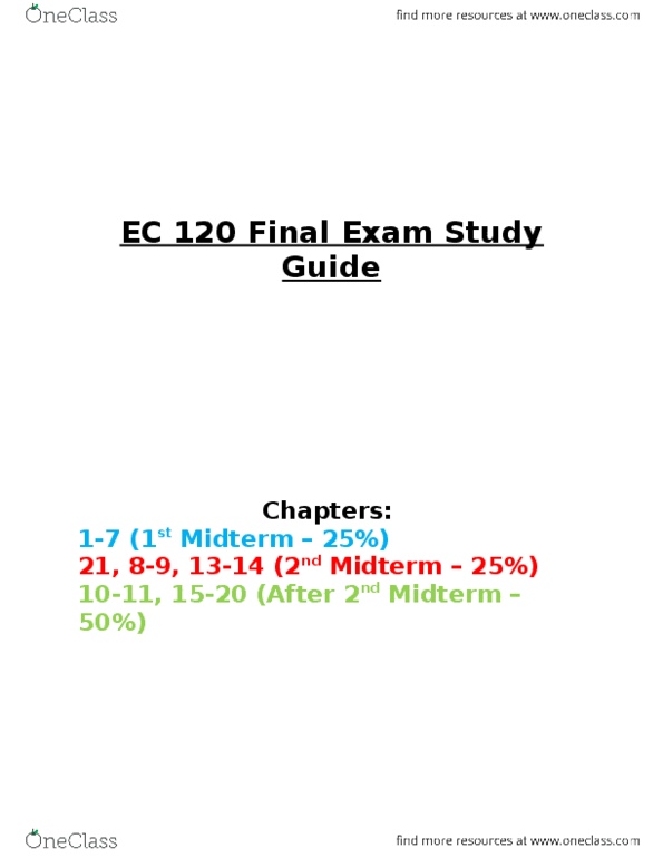 EC120 Chapter Notes - Chapter 1-20: Opportunity Cost, Marginal Cost, Marginal Product thumbnail