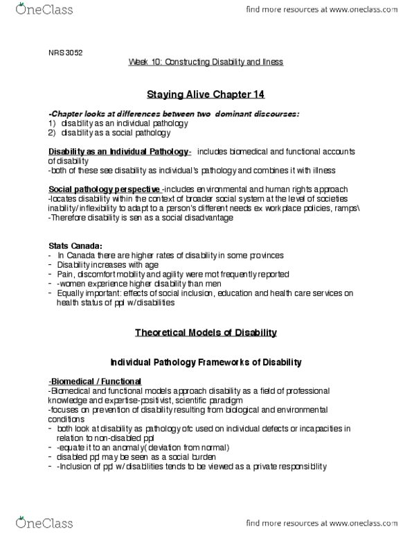 NRS 322 Lecture Notes - Lecture 10: Therapeutic Relationship, Disability-Adjusted Life Year, Intellectual Disability thumbnail