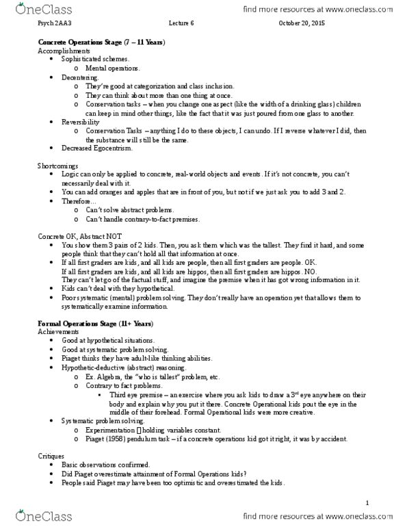 PSYCH 2AA3 Lecture Notes - Lecture 6: Egocentrism, Psych, Metacognition thumbnail