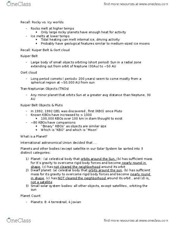 EASC 108 Lecture Notes - Lecture 15: Kuiper Belt, Oort Cloud, Body Force thumbnail