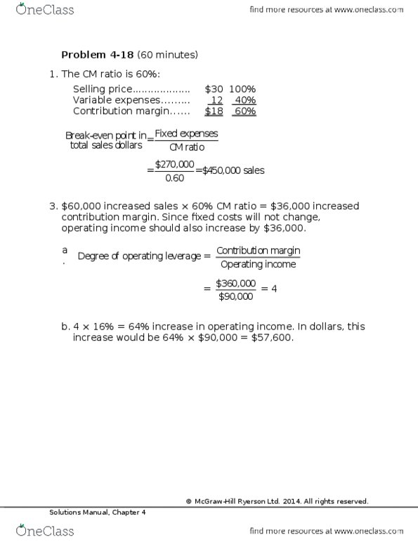 ADM 2341 Lecture Notes - Lecture 4: Contribution Margin, Operating Leverage, Budget thumbnail