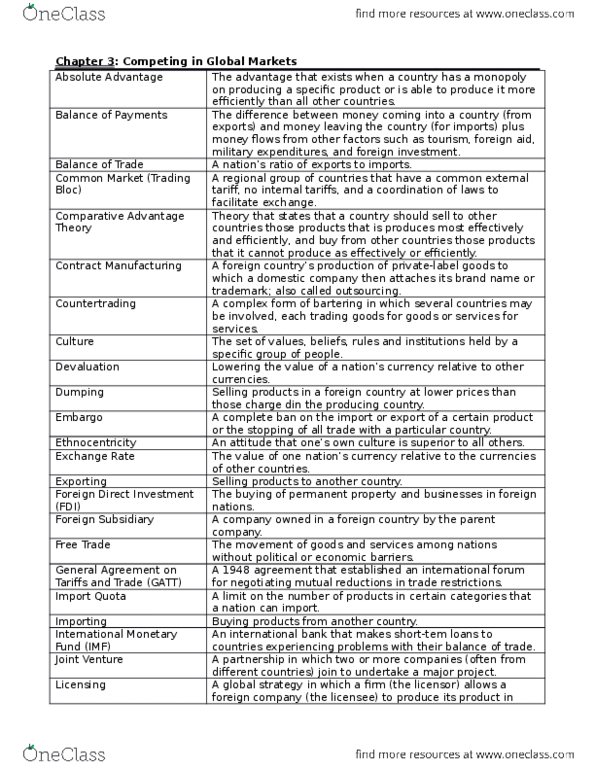 COMMERCE 1B03 Chapter Notes - Chapter 3: Complex Differential Form, World Trade Organization, Multinational Corporation thumbnail