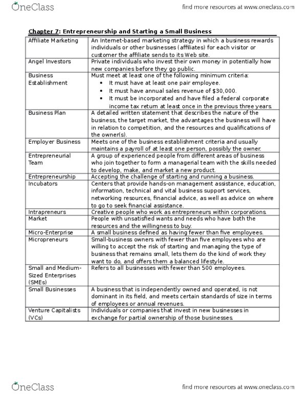 COMMERCE 1B03 Chapter Notes - Chapter 7: Affiliate Marketing, Small Business thumbnail