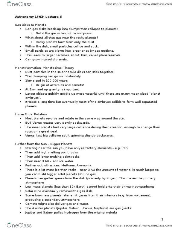 ASTRON 1F03 Lecture Notes - Lecture 6: Solar Wind, Planetesimal, Oort Cloud thumbnail