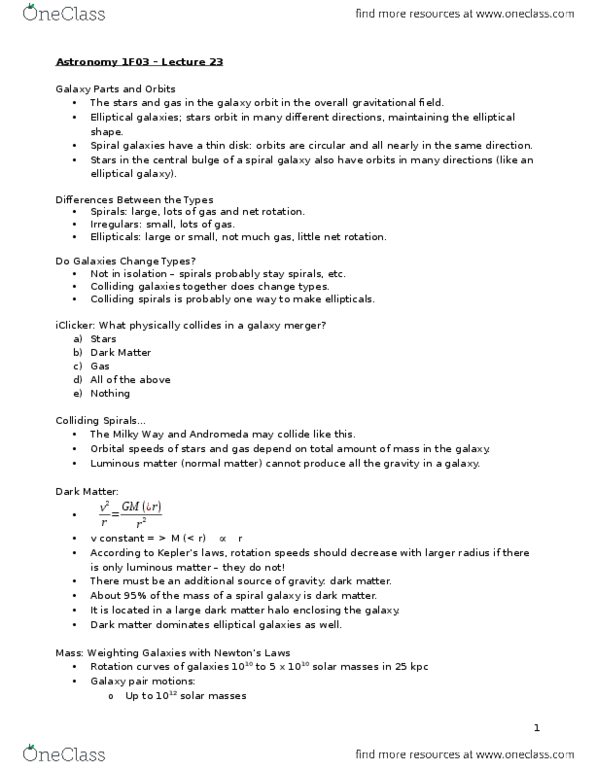 ASTRON 1F03 Lecture Notes - Lecture 23: Spiral Galaxy, Galaxy Merger, Gravitational Lens thumbnail