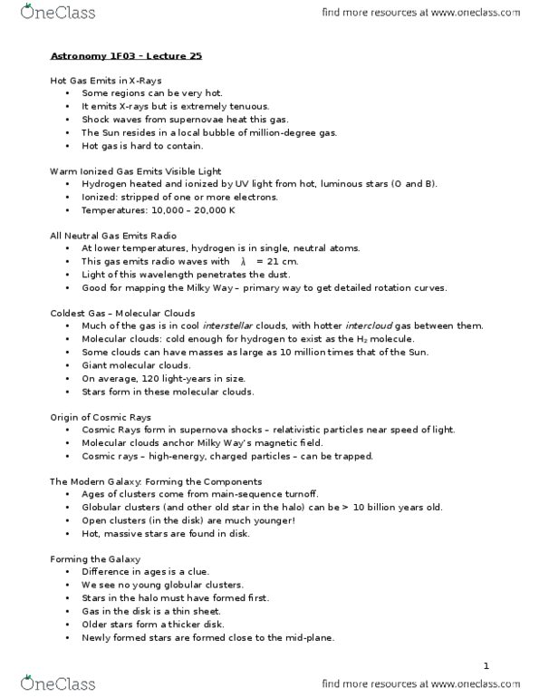 ASTRON 1F03 Lecture Notes - Lecture 25: Local Bubble, Molecular Cloud, Radiography thumbnail