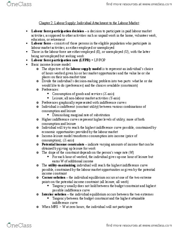 Economics 2156A/B Chapter Notes - Chapter Most chapters: Budget Constraint, Reservation Wage, Indifference Curve thumbnail